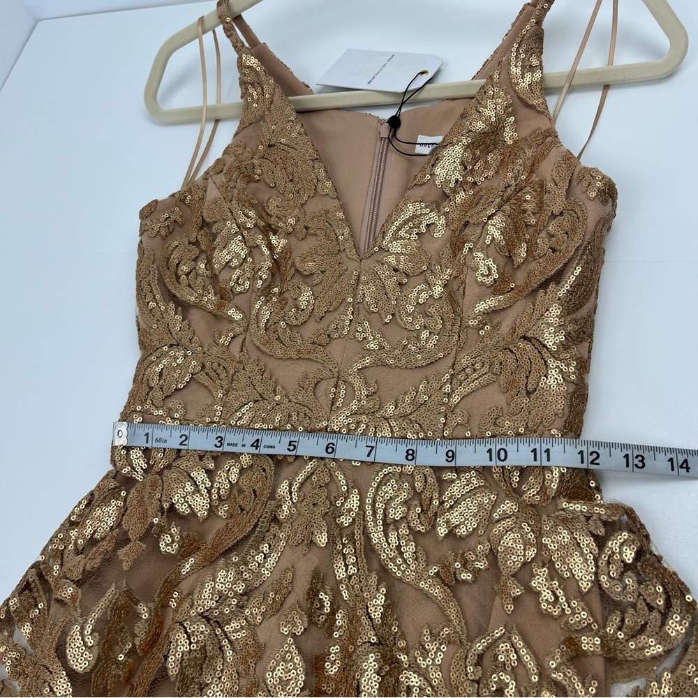 Dress the Population Blair Gold Nude Embellished Midi Dress Women’s Size XS NEW - Picture 11 of 13